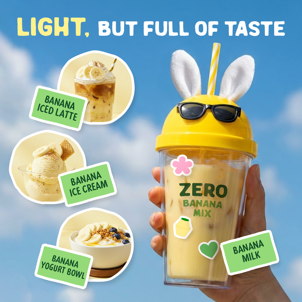 Banana Mix Powder Stick Korean, Zero sugar (0.423 oz X 10 Sticks)