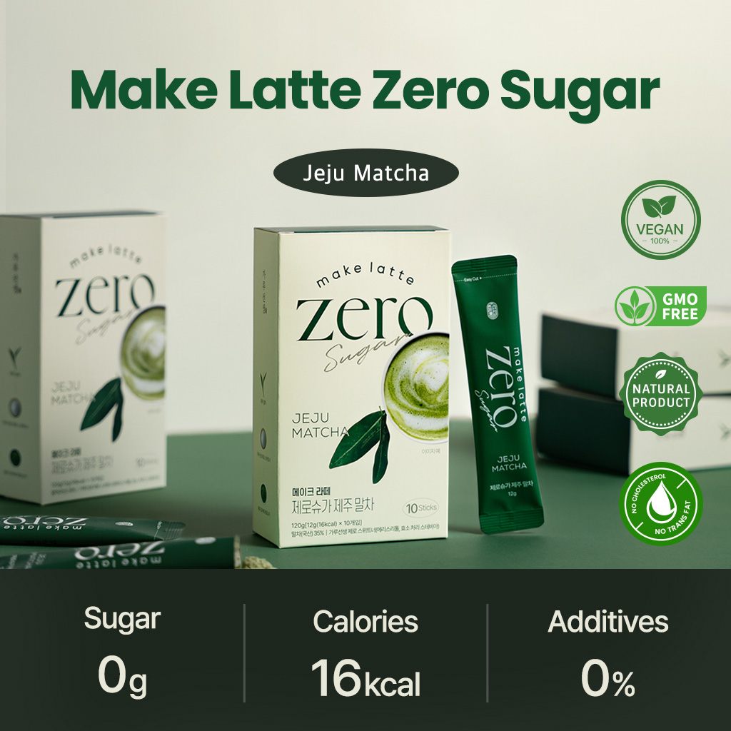 Make Latte Jeju Matcha Latte Mix Zero Sugar 10 Sticks (4.23 Ounces)