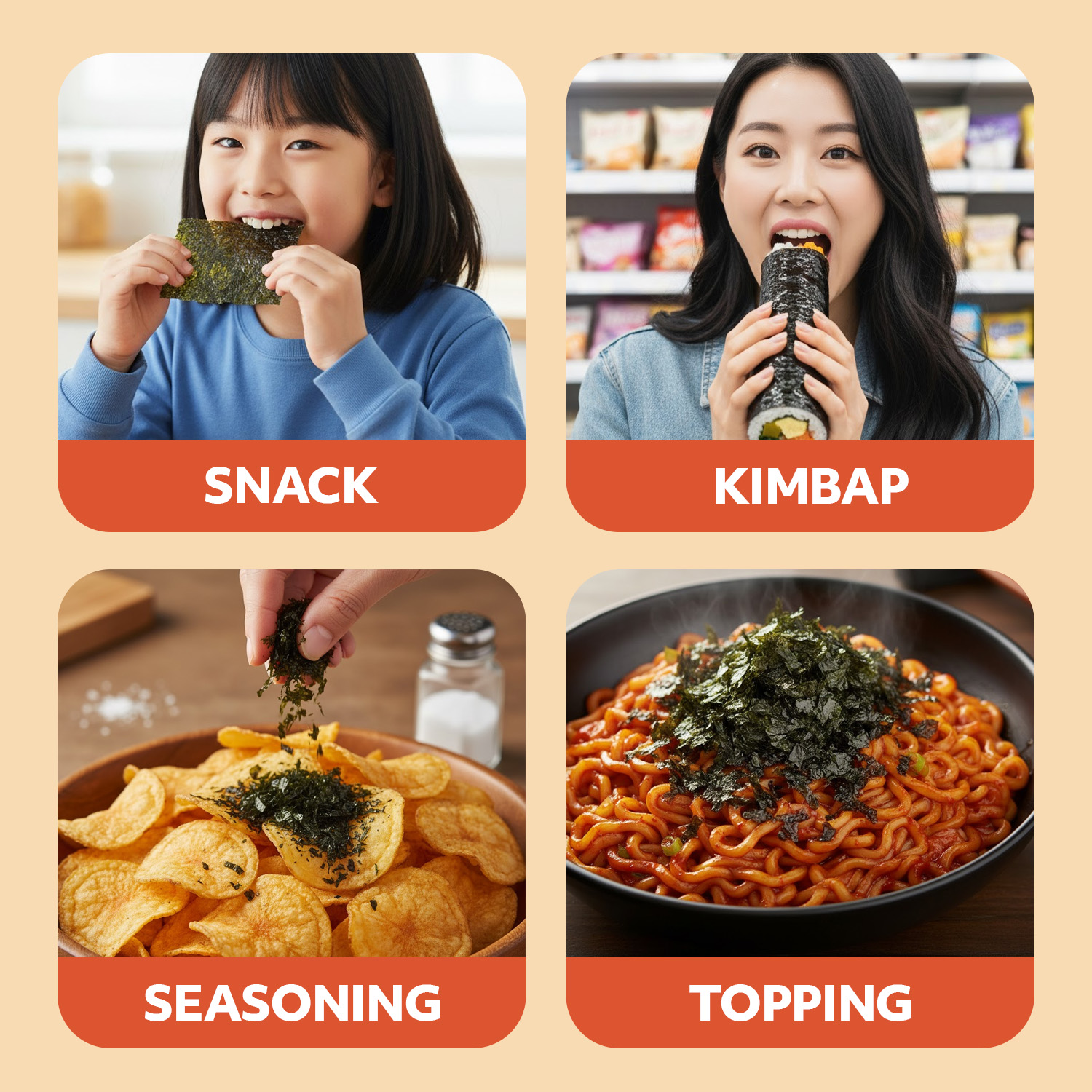 Kimchi Korean Seaweed Snack, Kimchi Spicy Flavor Gluten Free Vegan Snack 6 Convenient Packs (0.14oz Each)