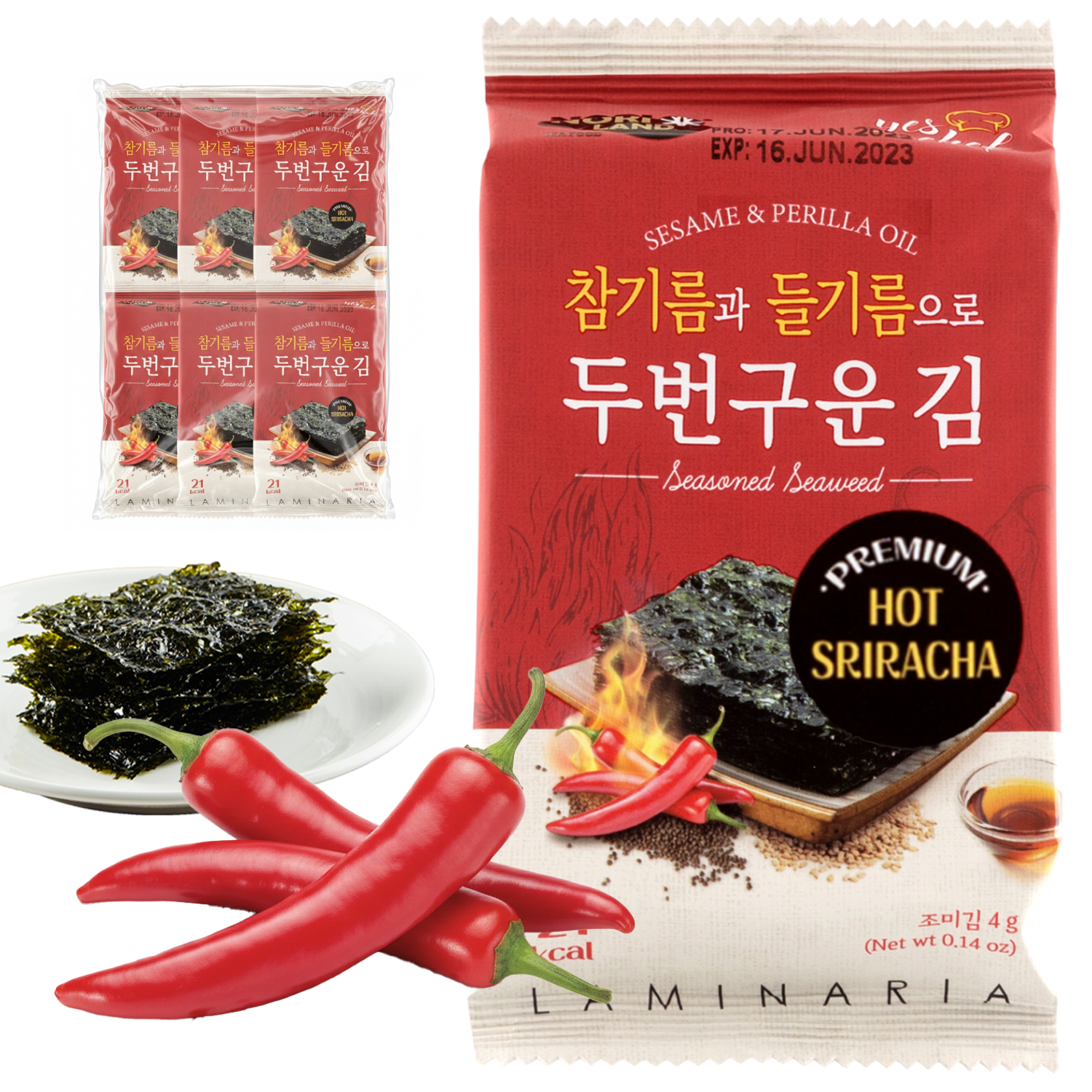Roasted Seaweed Snack, Spicy Sriracha HOT Flavor 6 Convenient Packs (0.14oz Each)