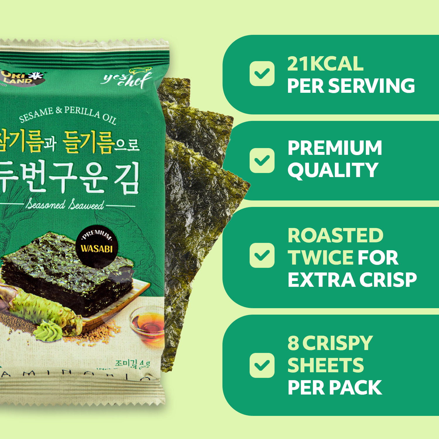 Roasted Seaweed Snack Wasabi Flavor 6 Convenient Packs (0.14oz Each)