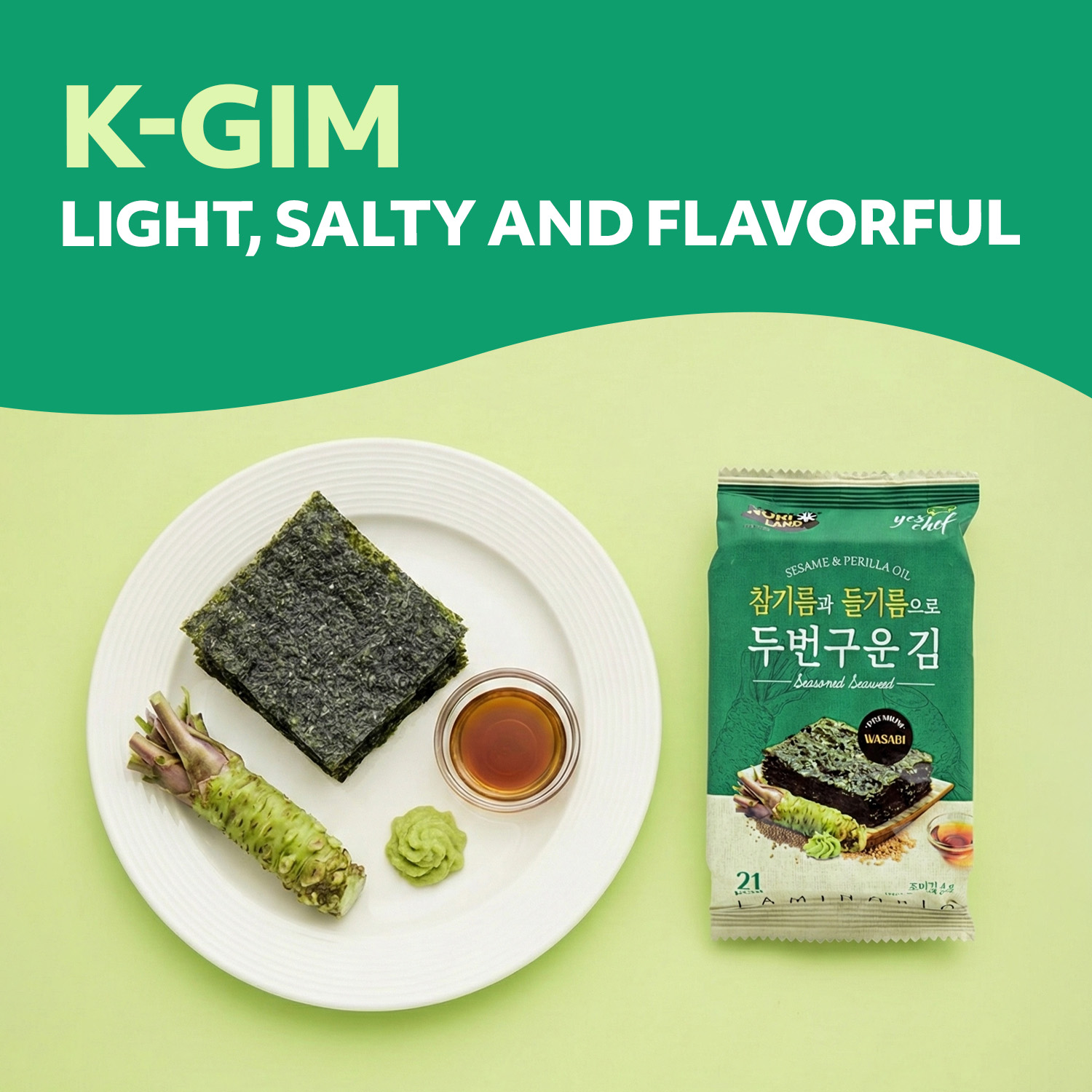 Roasted Seaweed Snack Wasabi Flavor 6 Convenient Packs (0.14oz Each)