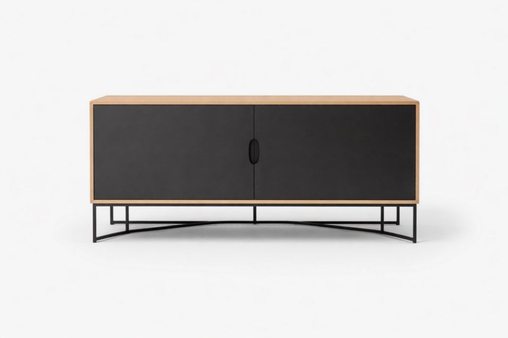 Credenza in Legno MDF e Metallo Nero con Ante 120x40x60 cm