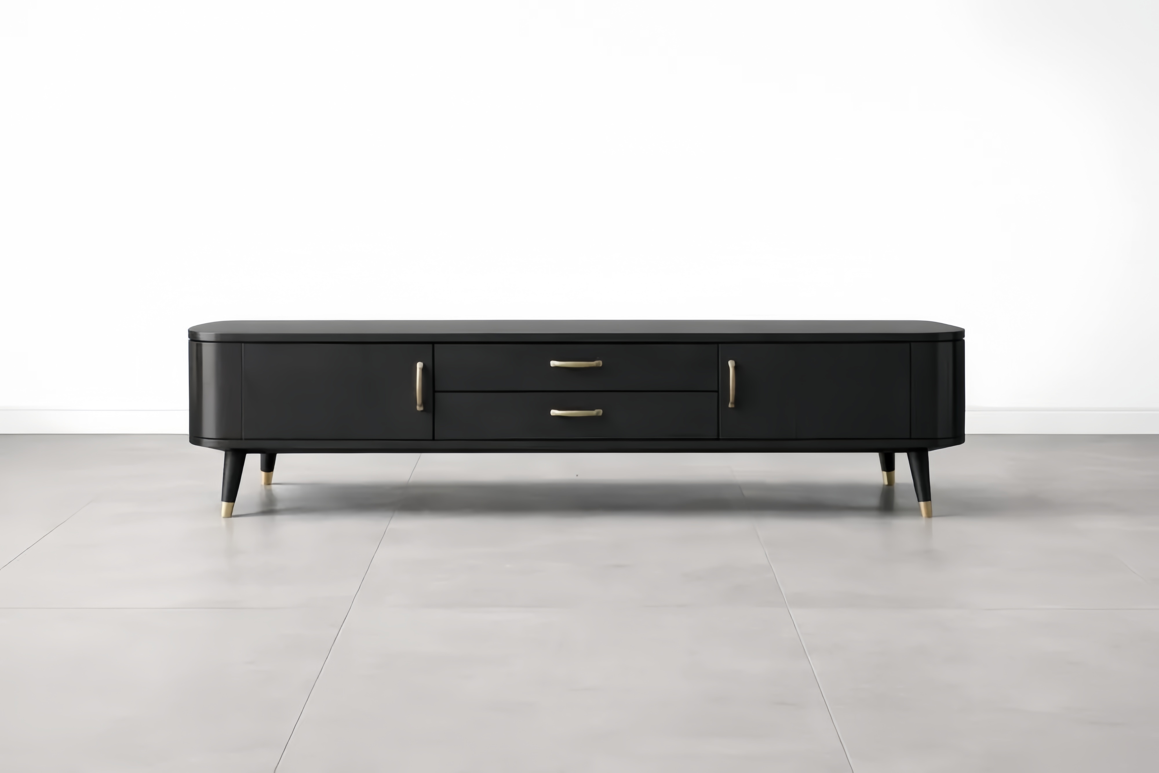 Mobile TV in legno nero con due cassetti e due ante