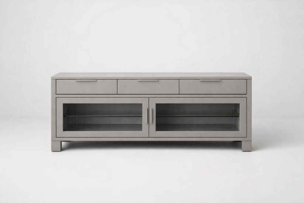 Mobile TV in Legno MDF Grigio con Ripiani in Vetro