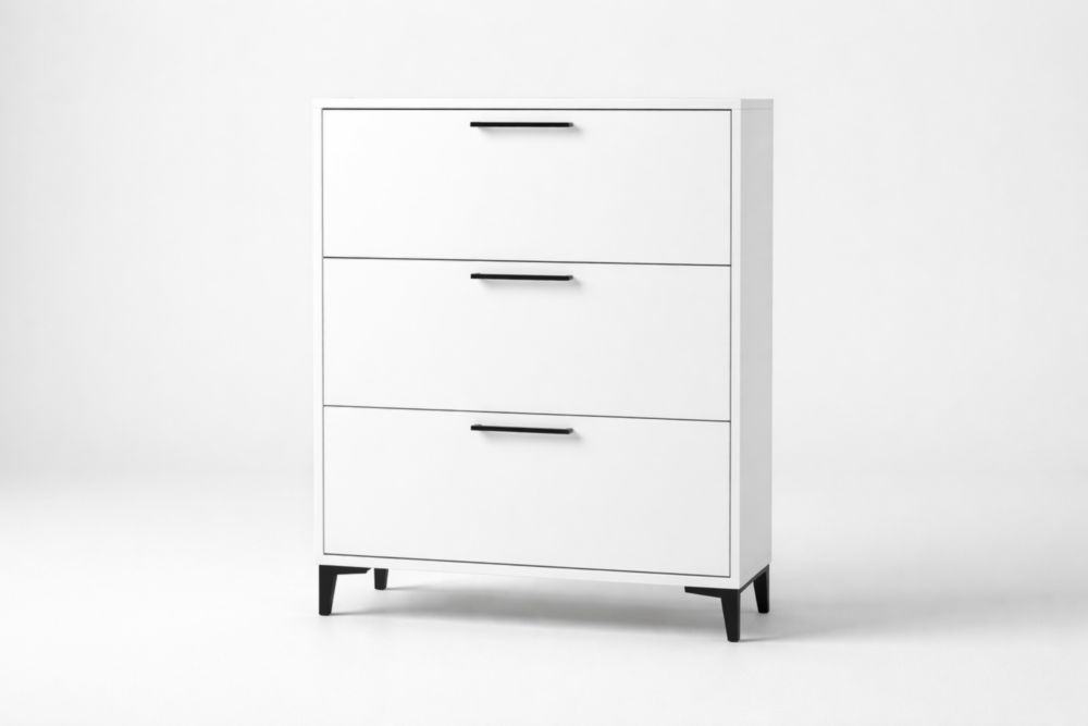 Cassettiera a 3 cassetti in Legno MDF Bianco con Dettagli Neri