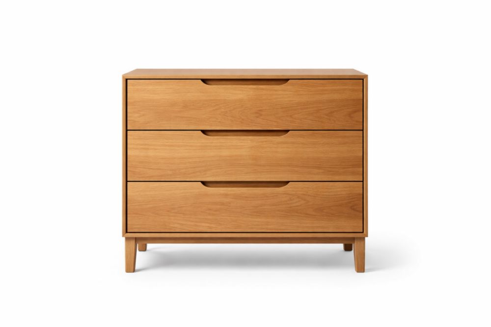 Cassettiera in Legno Massello di Quercia Naturale con 3 Cassetti