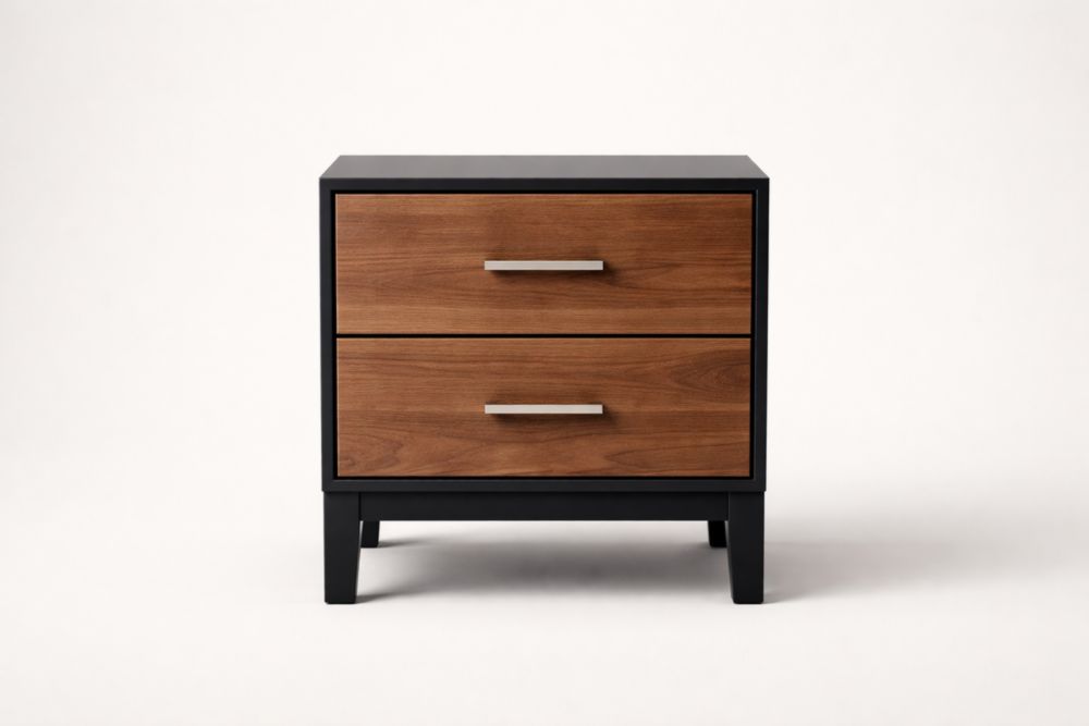 Comodino a Due Cassetti in Legno e Metallo