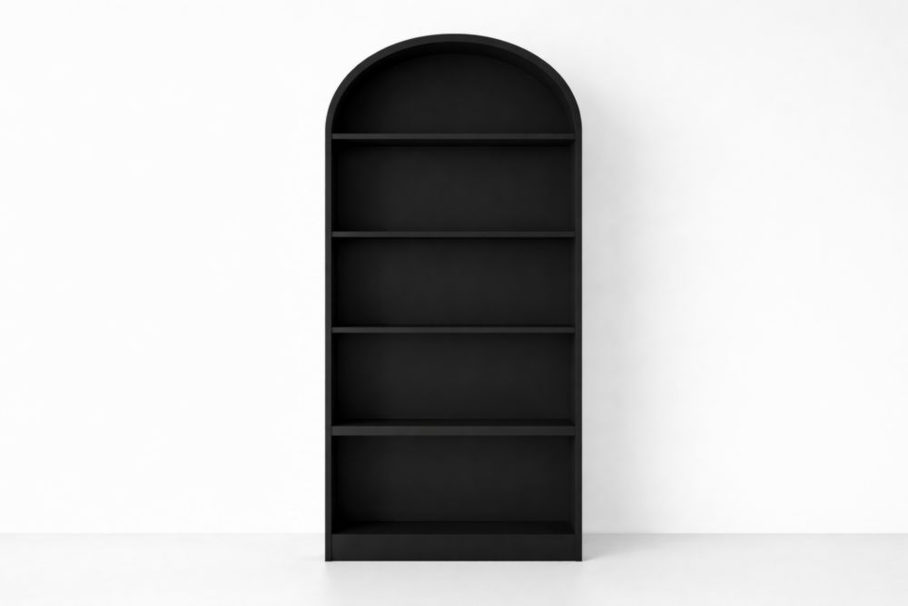 Libreria a 5 ripiani in MDF nero con arco