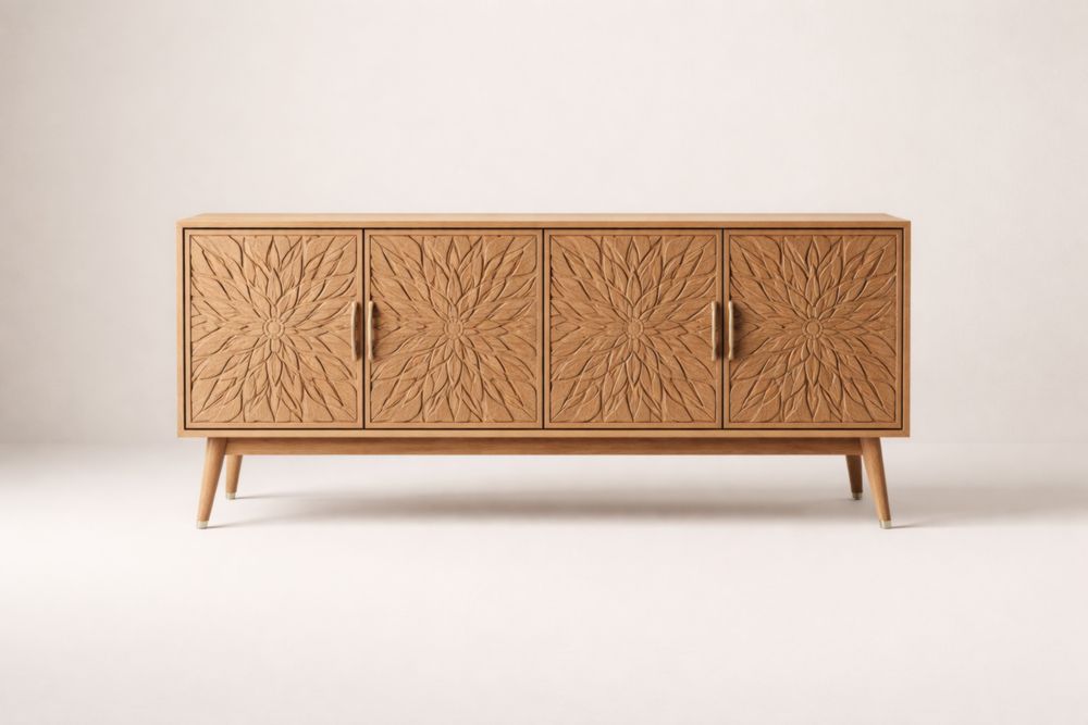 Madia in legno massello intagliato a quattro ante