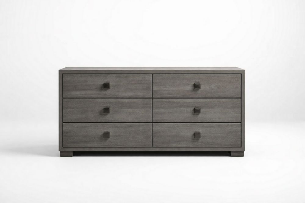 Cassettiera in Legno Massello Grigio con 6 Cassetti