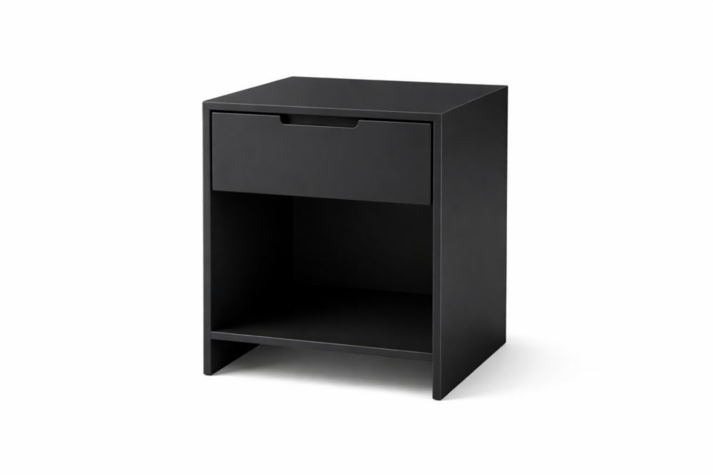 Comodino nero in MDF con cassetto e ripiano aperto 40x35x50 cm