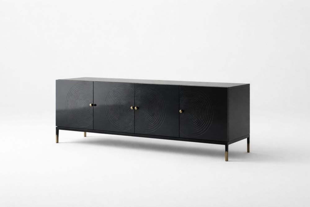 Credenza moderna legno MDF nero con gambe in metallo 180x45x75 cm