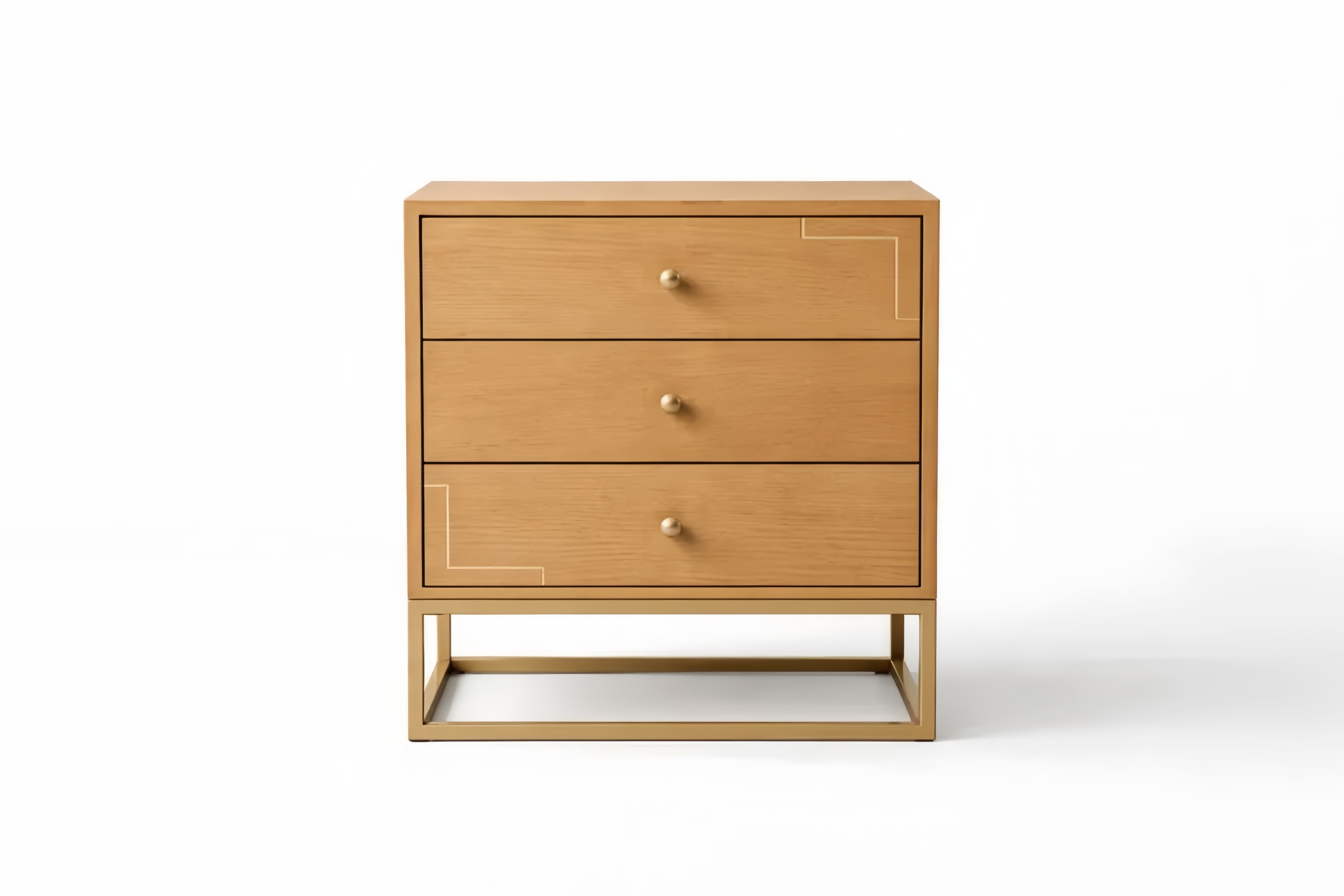 Cassettiera in Rovere con 3 Cassetti e Base in Metallo