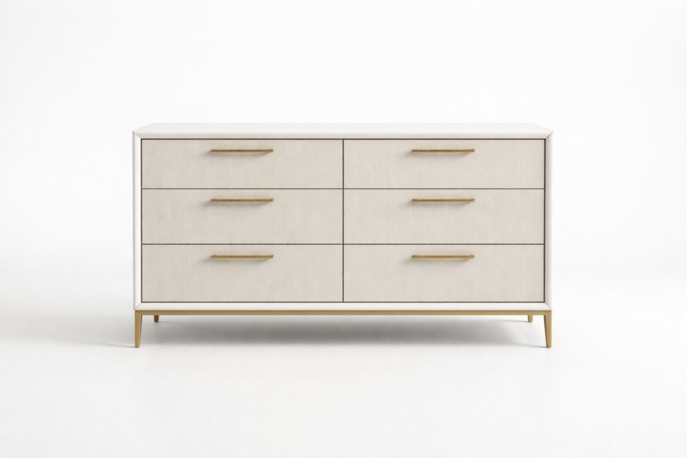 Cassettiera in MDF con 6 cassetti e maniglie in metallo dorato