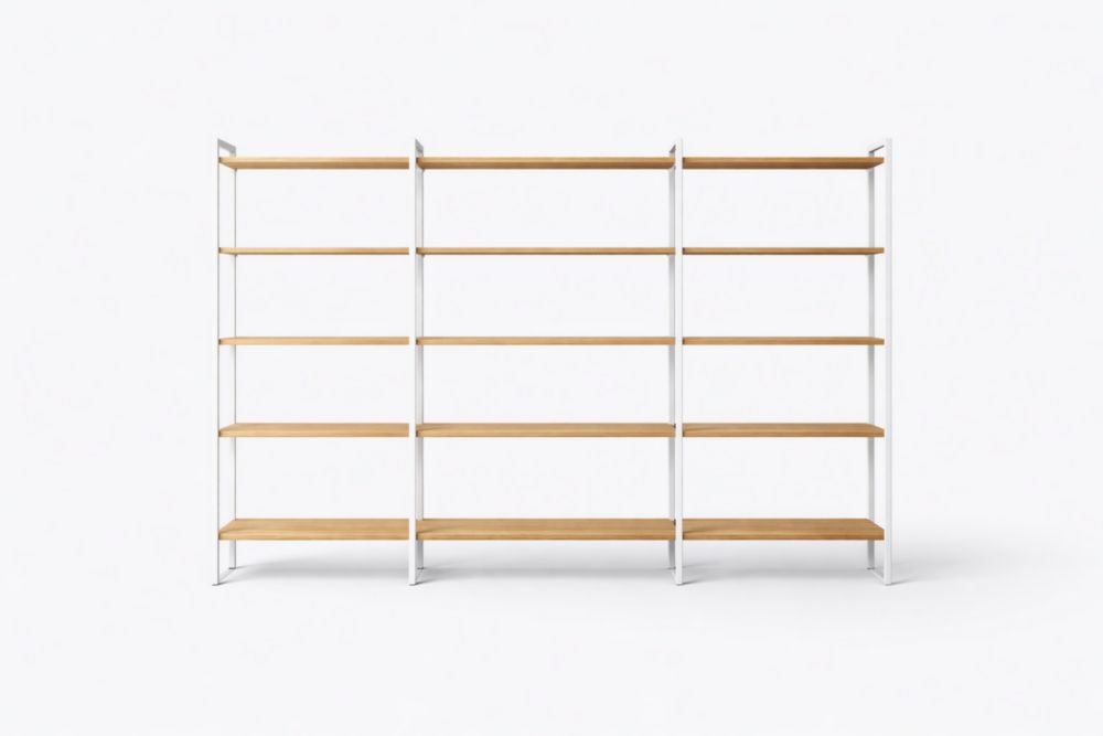 Libreria modulare in legno massello e metallo bianco 240x30x180 cm