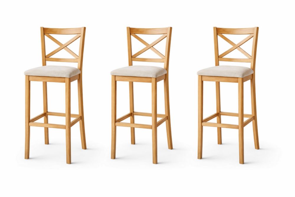 Set di 3 sgabelli in legno massello con seduta in poliestere