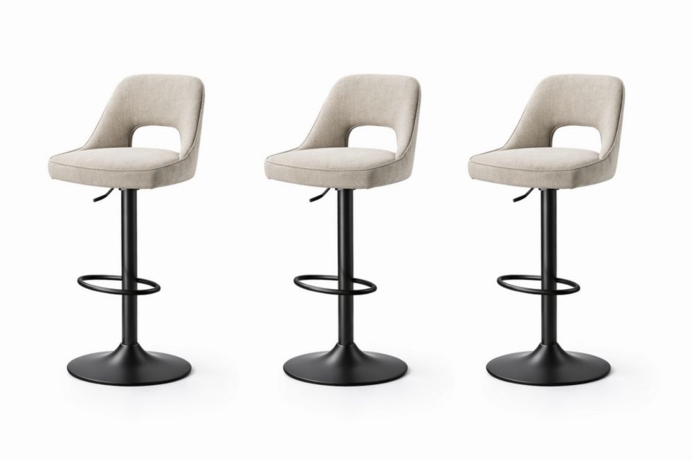 Set Sgabelli Girevoli in Tessuto Beige con Base in Metallo