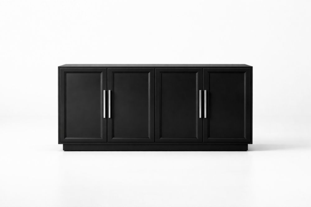Credenza in Legno Nero con Maniglie in Metallo 160x40x75 cm