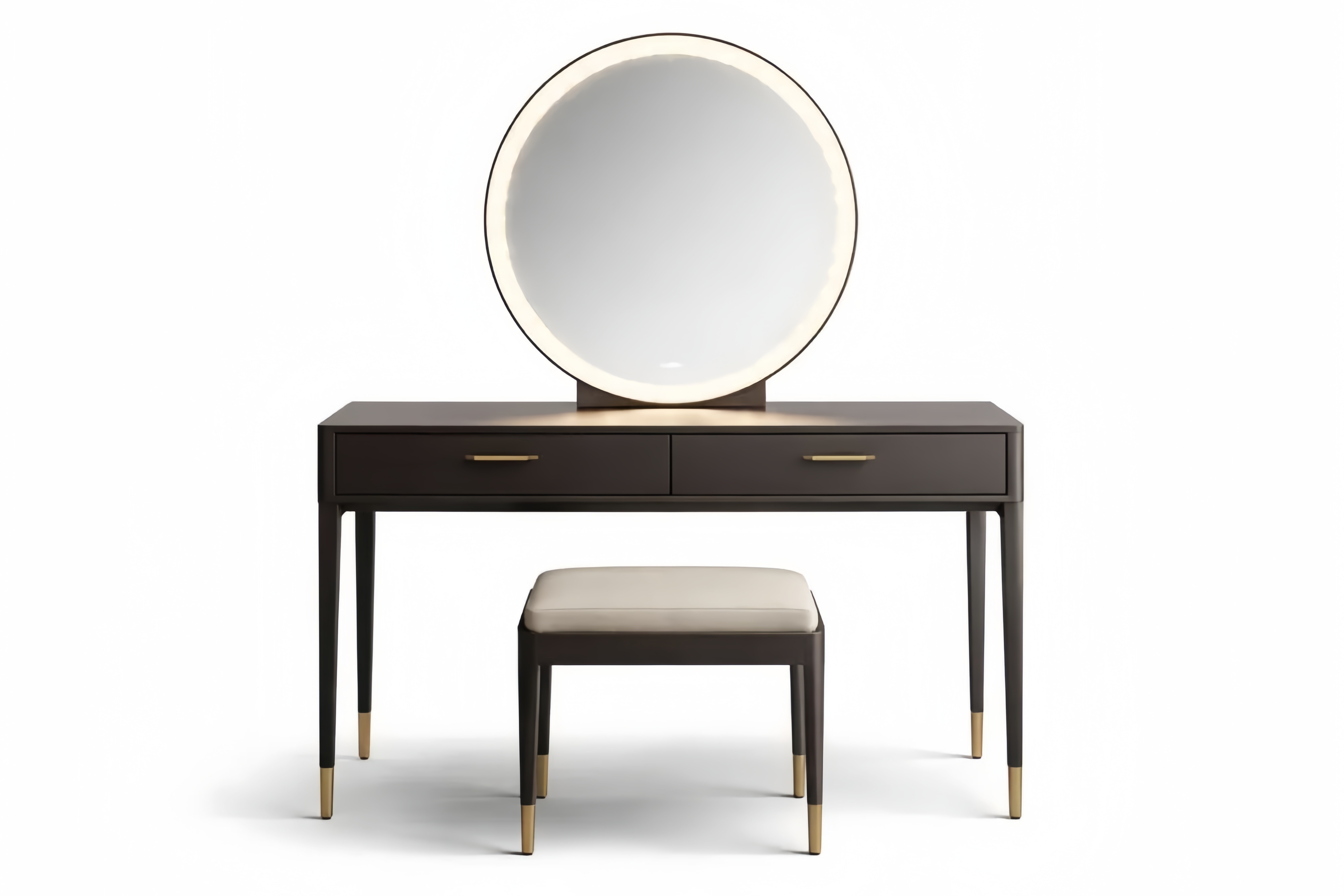 Set da Toeletta in Legno con Specchio LED e Sgabello Rivestito