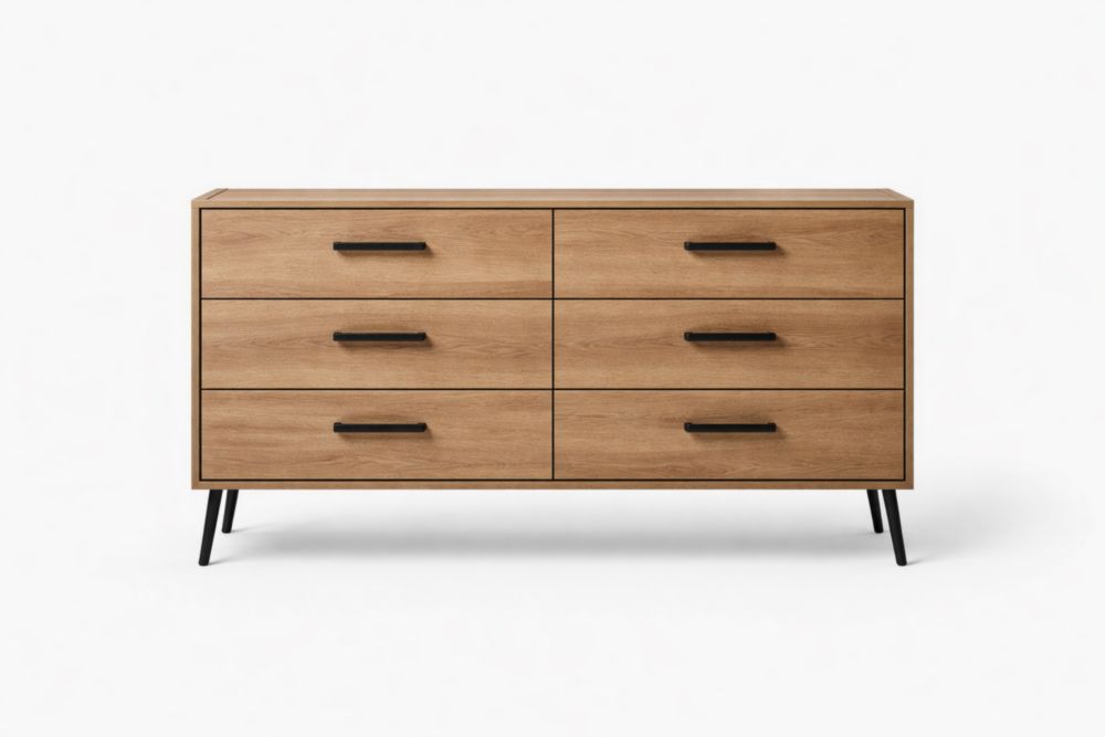 Cassettiera in Legno con Gambe in Metallo, 6 Cassetti, 120x40x80 cm