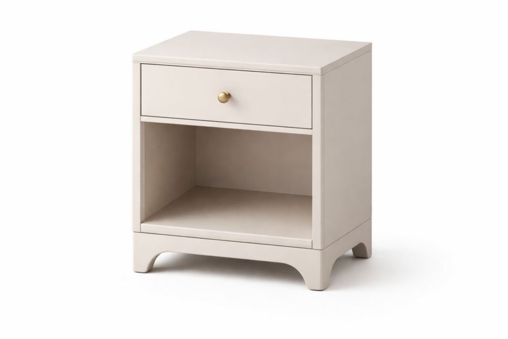 Comodino in Legno Beige con Cassetto e Ripiano 50x40x35cm