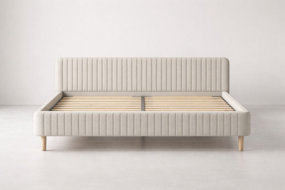 Letto imbottito in tessuto grigio chiaro 160x200 cm