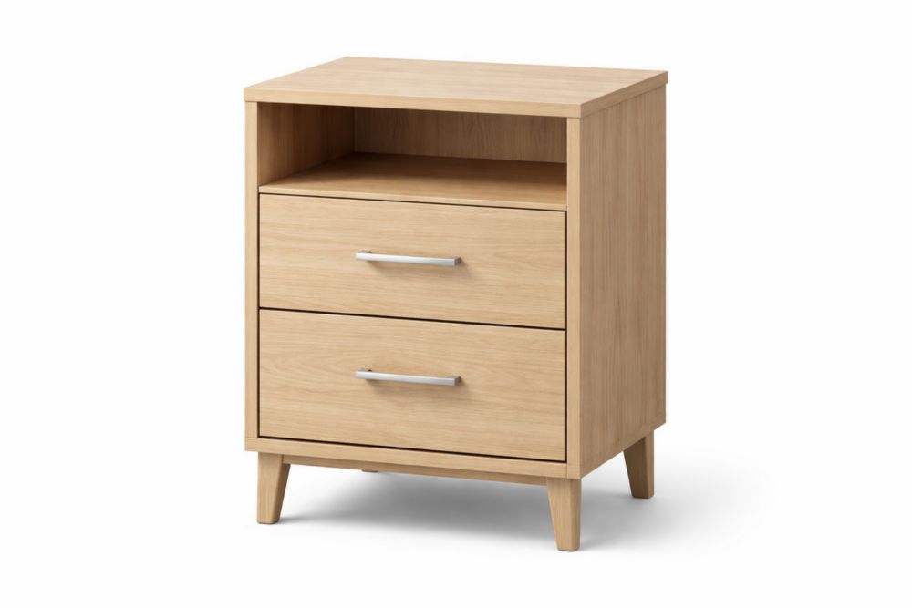 Comodino in MDF con Due Cassetti e Ripiano Aperto