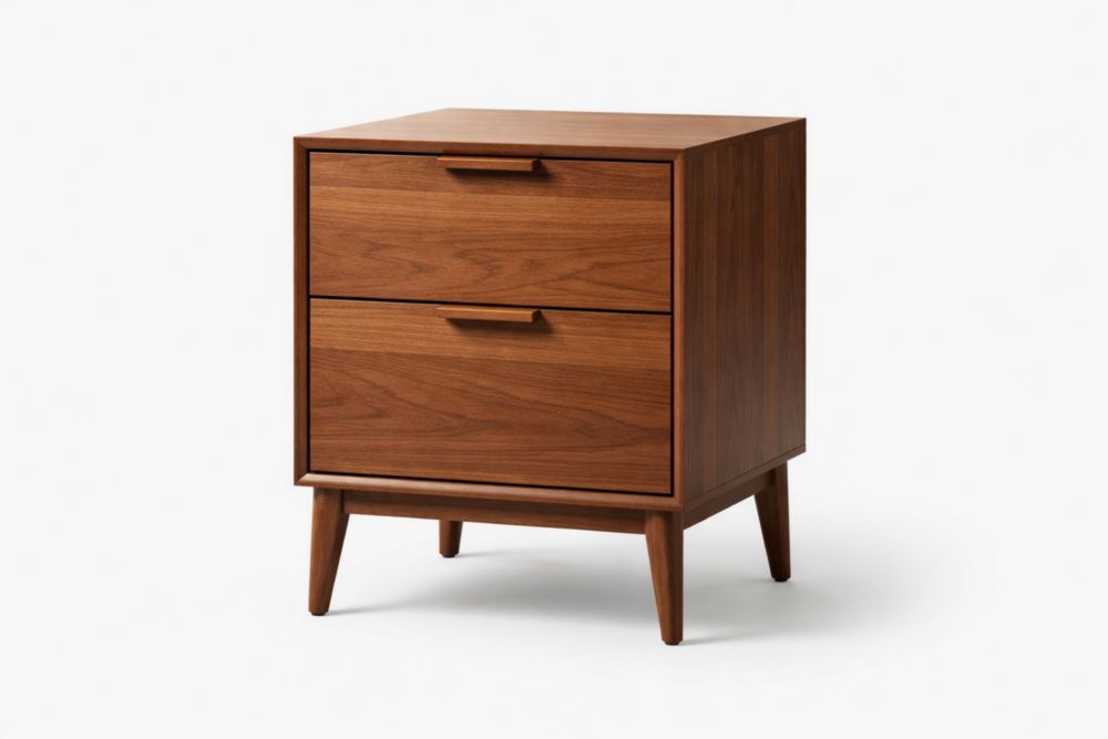 Comodino in legno massello con due cassetti marrone