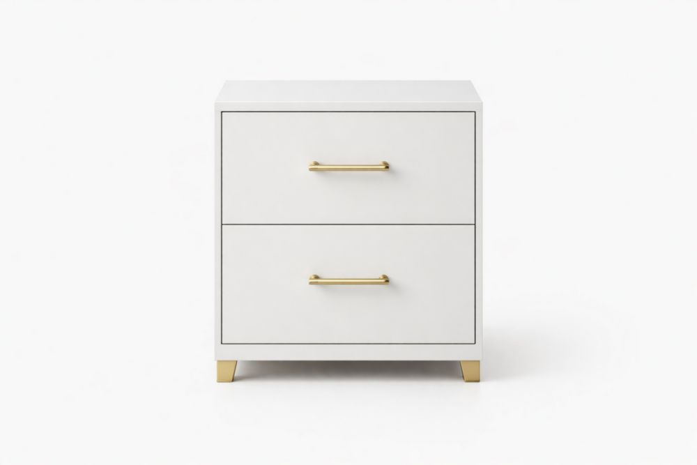 Comodino bianco con 2 cassetti in legno e maniglie in metallo 60x40x50 cm