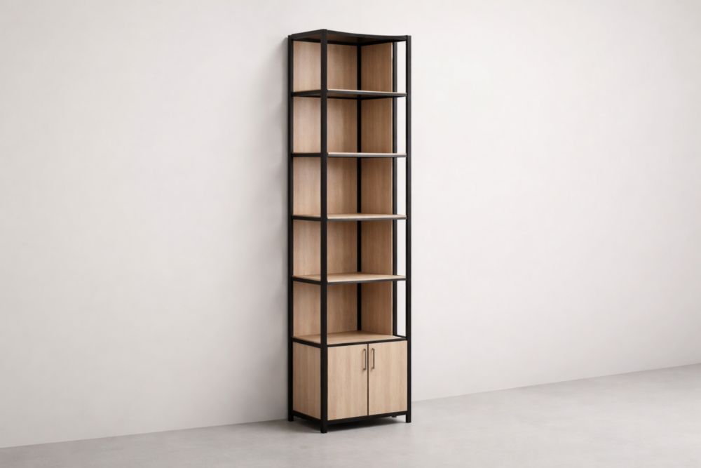 Libreria in metallo e legno chiaro, 5 ripiani, 200x60x30 cm