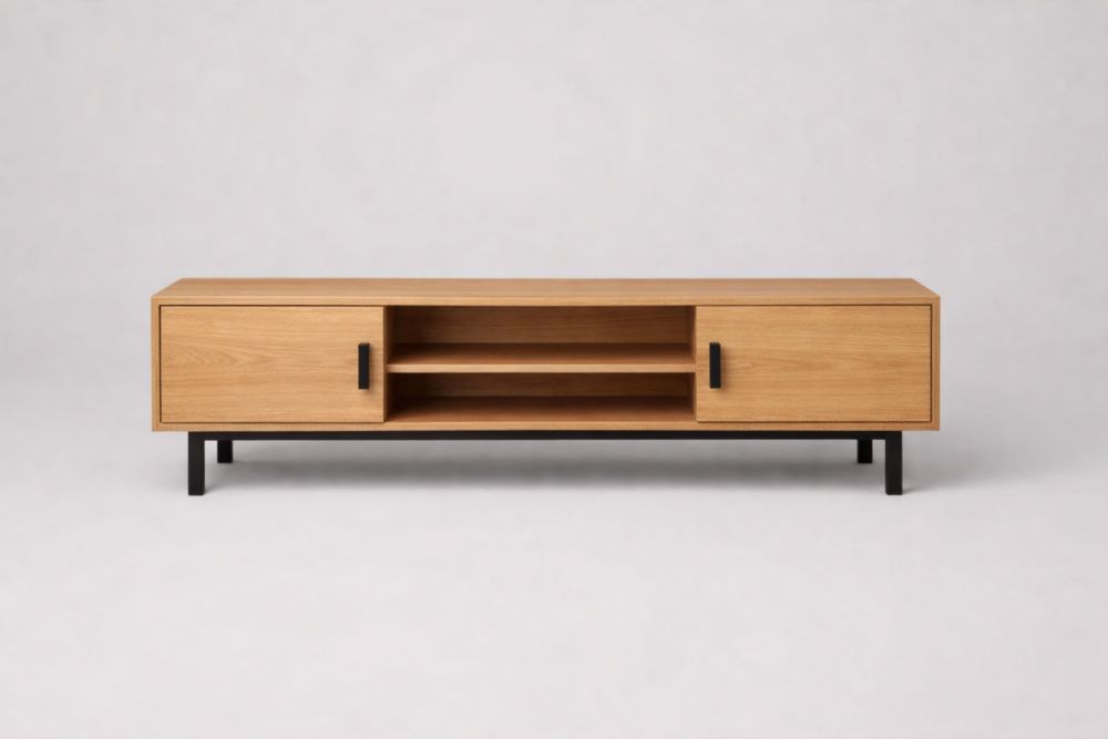 Mobile TV in legno di quercia e metallo nero 120 cm