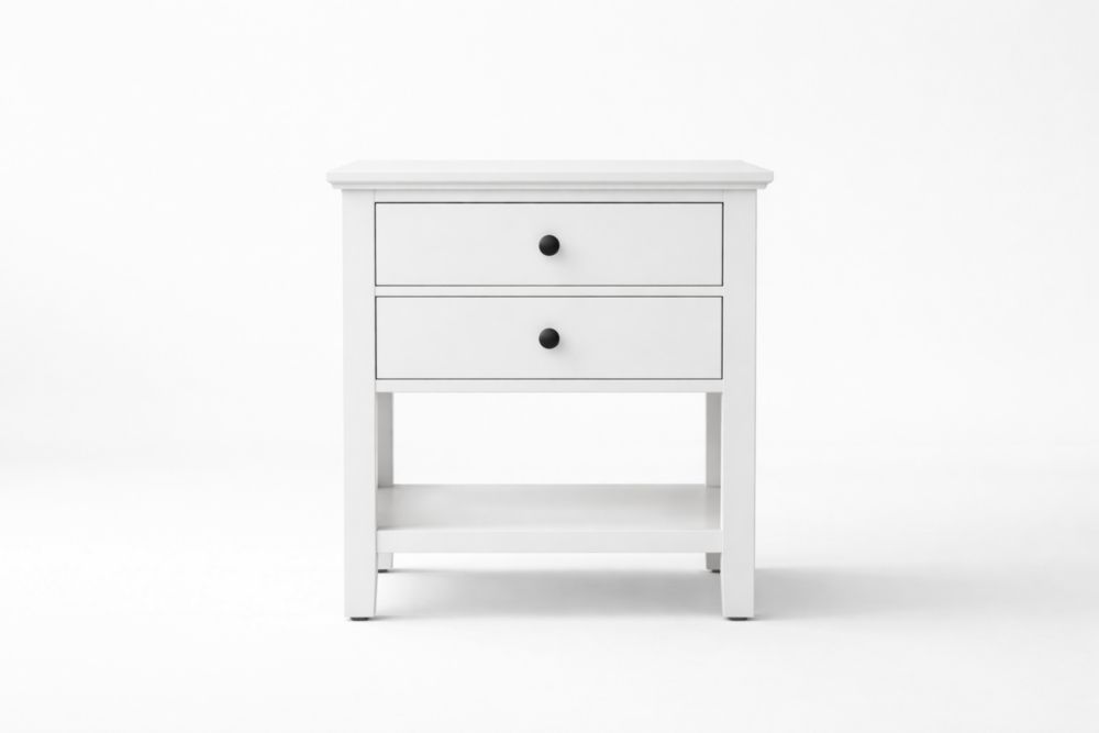 Comodino in Legno con 2 Cassetti e Mensola Inferiore