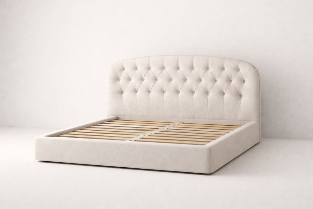 Letto capitonnè in legno e tessuto Beige 200x180 cm