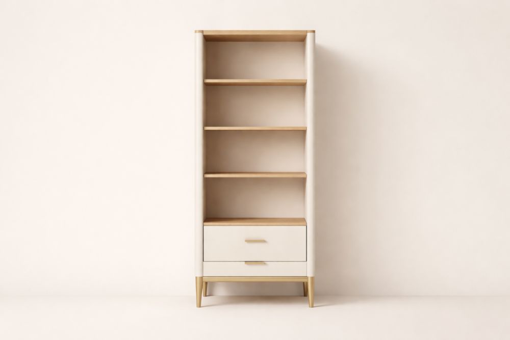 Libreria scaffale in MDF e Legno di Quercia con Cassetti