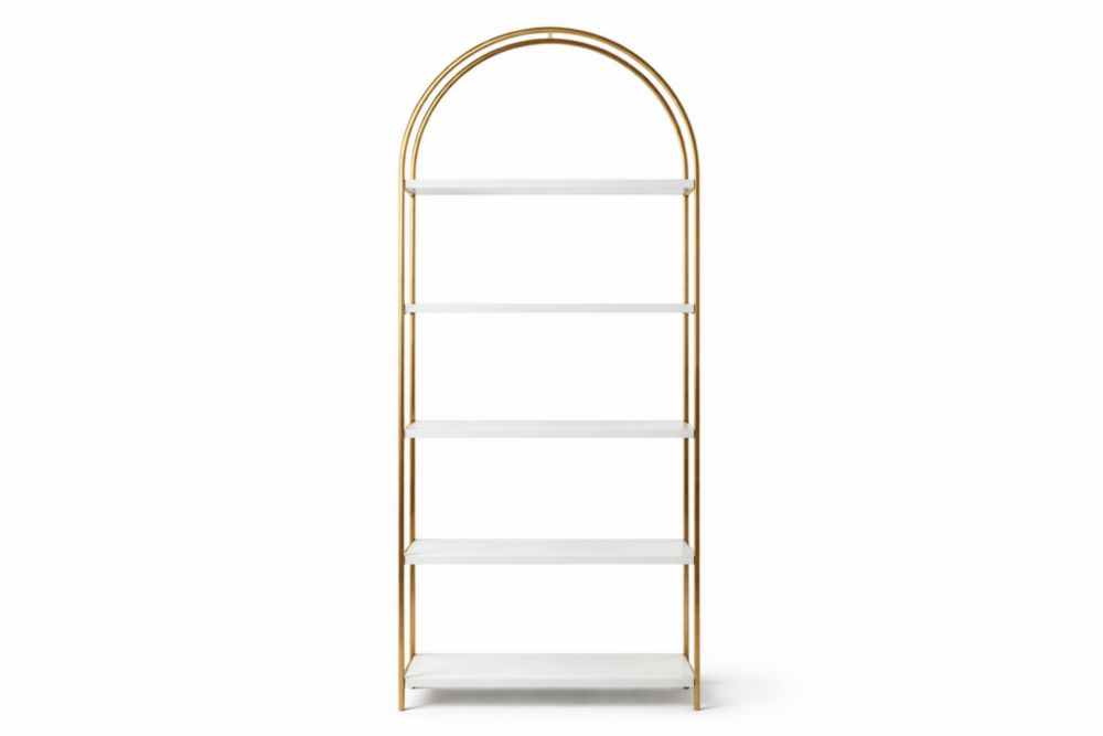 Libreria Metallo Oro Ripiani Bianchi 5 Livelli 180cm