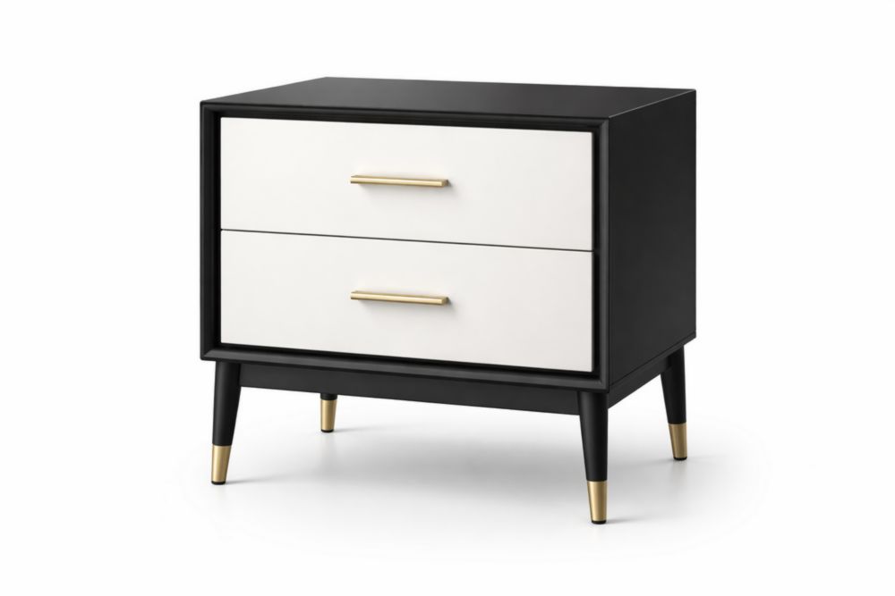 Comodino a Due Cassetti in Legno Nero e Bianco 50cm