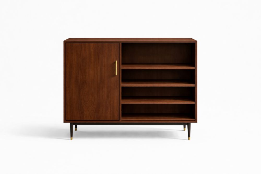 Credenza in Legno di Noce con Ripiani e Anta 100x40x80 cm