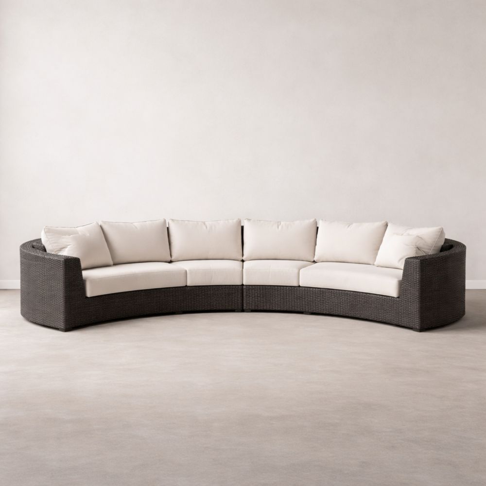 Canapé d'angle extérieur rotin coussins polyester