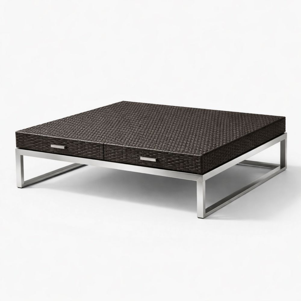 Table basse en acier inoxydable et osier noir 90x90x25 cm