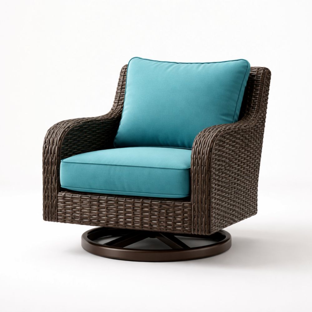 Fauteuil pivotant en rotin synthétique bleu