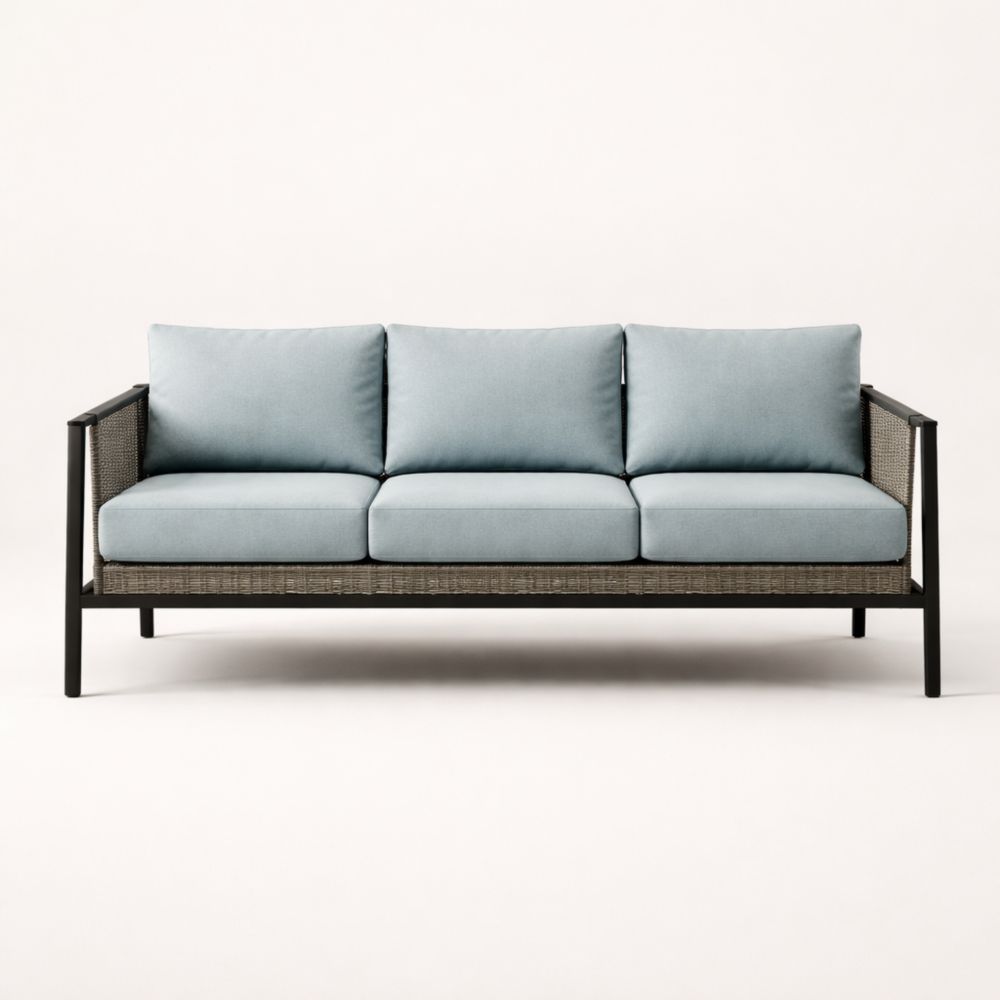 Canapé 3 places extérieur aluminium tissu bleu