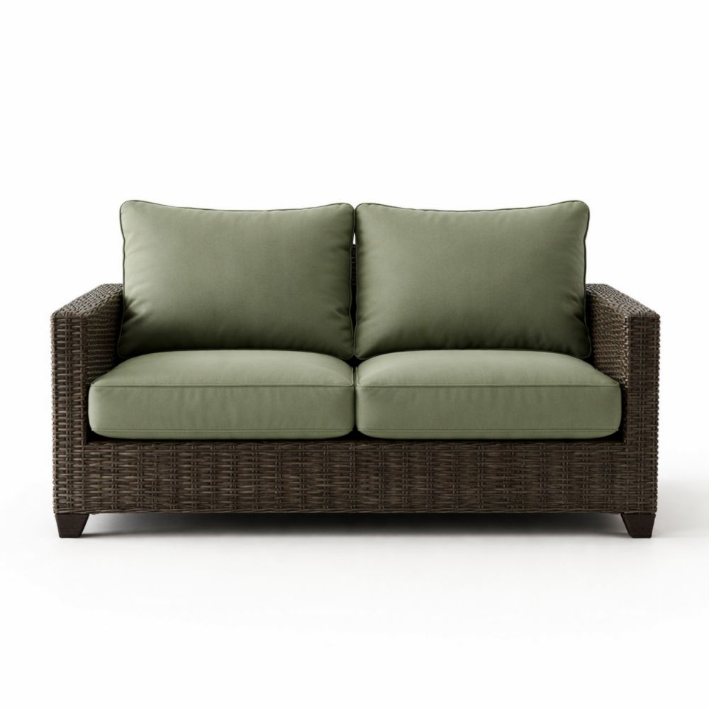 Canapé 2 places en rotin avec coussins verts