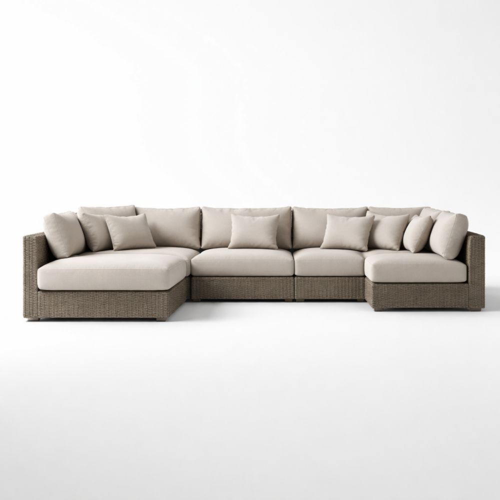 Canapé d'Extérieur Sectionnel en Résine avec Coussins en Tissu Beige