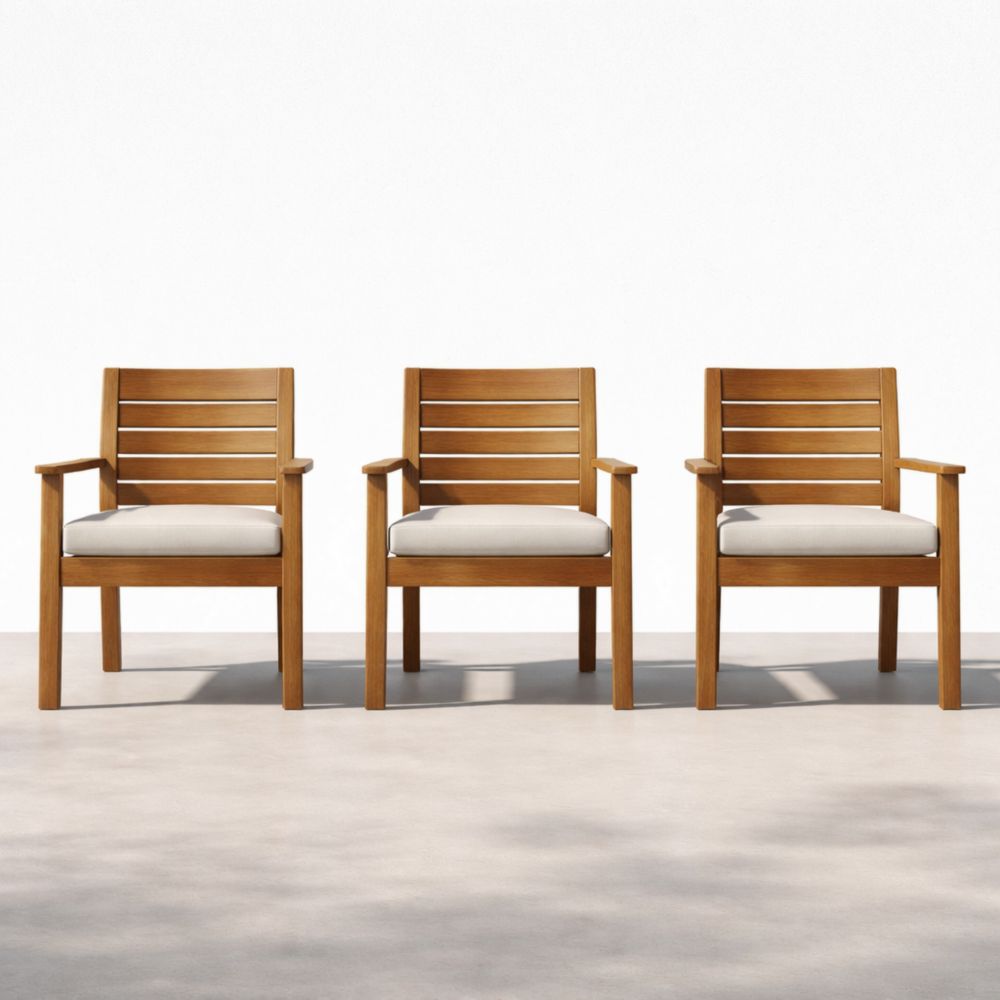 Ensemble de 3 chaises en bois avec coussins en polyester beige