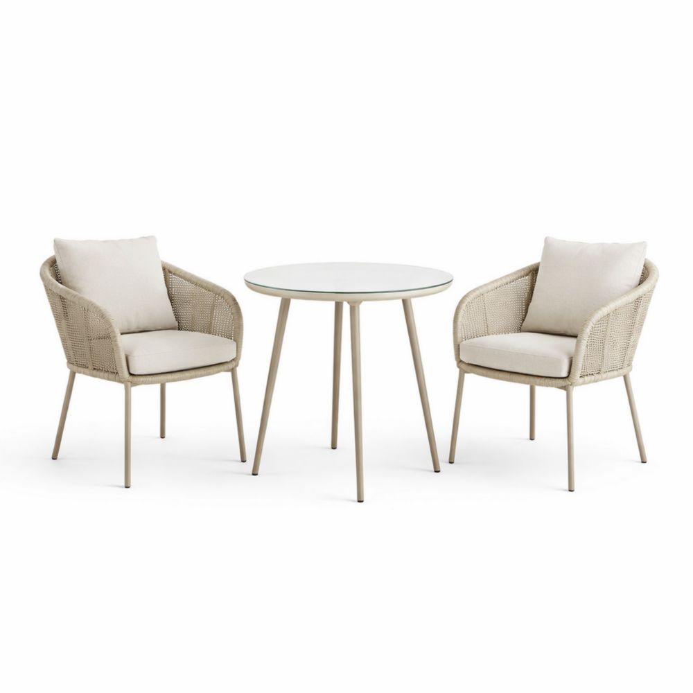 Ensemble mobilier extérieur verre trempé et polypropylène chaises avec coussins