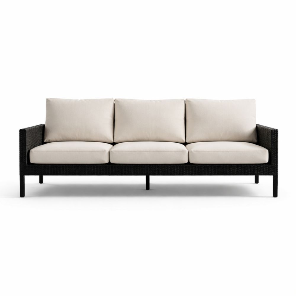 Canapé en Résine Tressée avec Coussins Beige