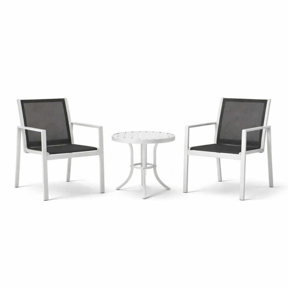 Ensemble de mobilier de jardin en aluminium et textilène noir avec table ronde et 2 chaises