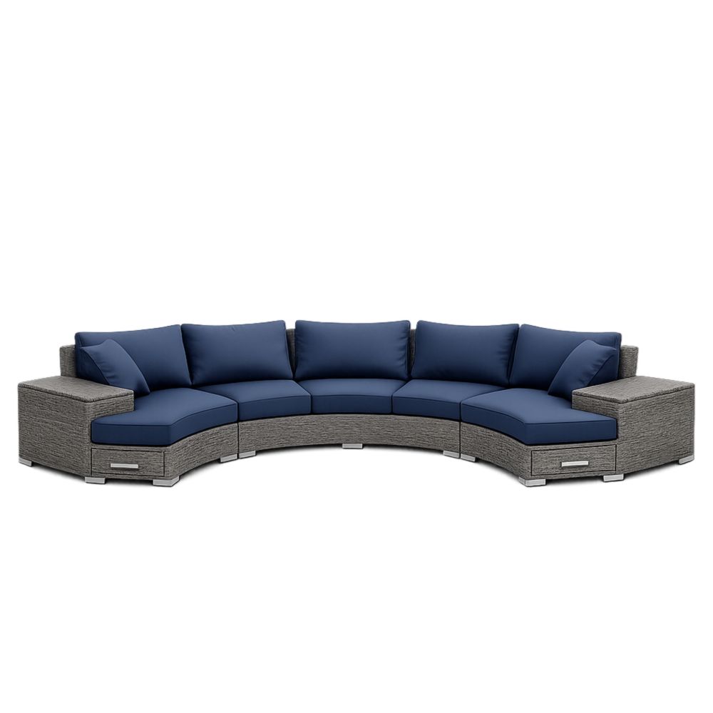 Canapé Sectionnel Courbe Rotin Coussin Bleu