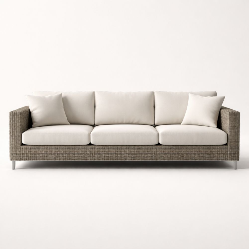 Canapé Trois Places Rotin Synthétique Crème